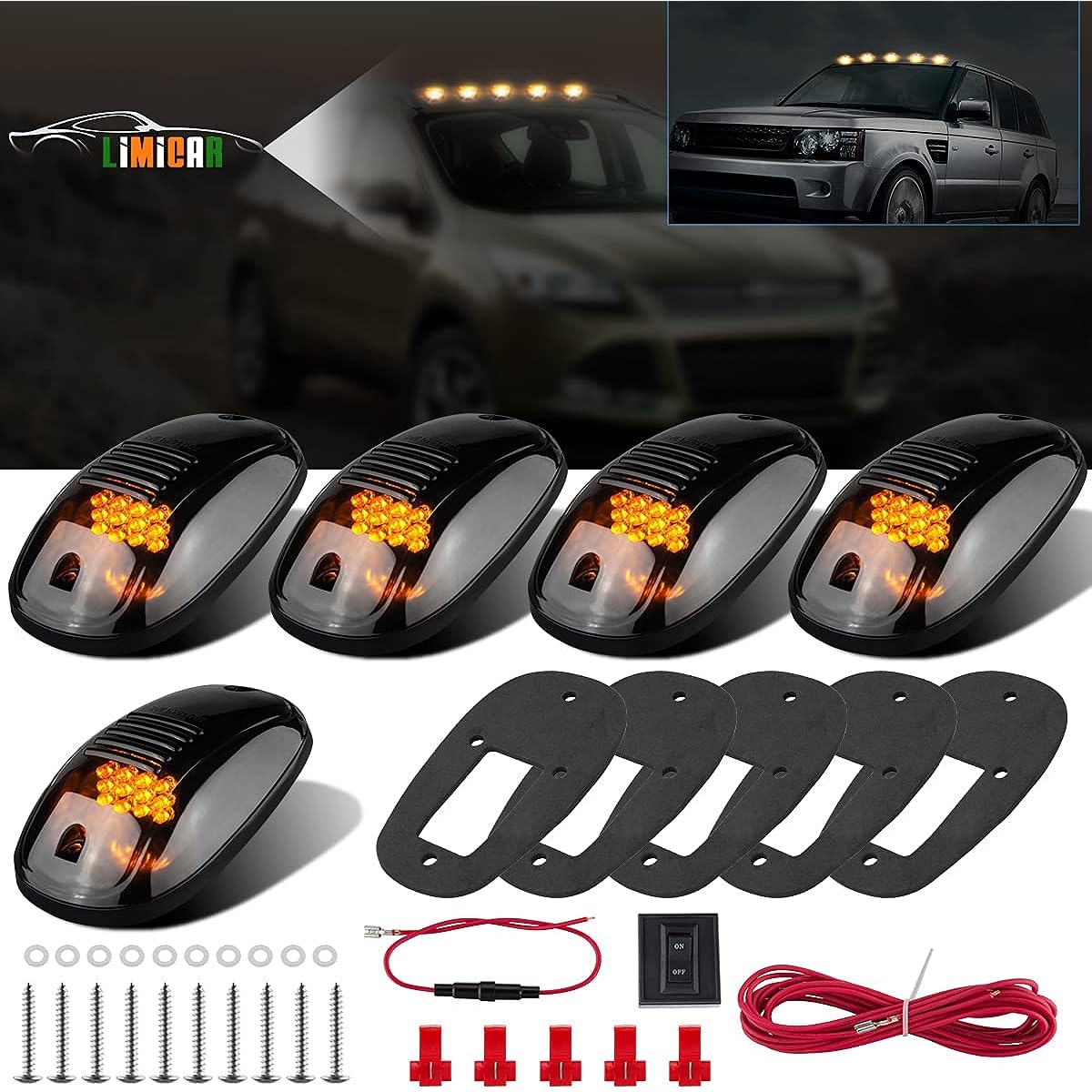 LIMICAR 5X Amber Cab Roof Marker Top Clearance Running 12LED Car Bright Compatible Model: 03-10 DODGE RAM 1500 2500 3500 4500 11-16 RAM 1500 2500 2500 4500 Pickup Truckstock Cab Marker With Light