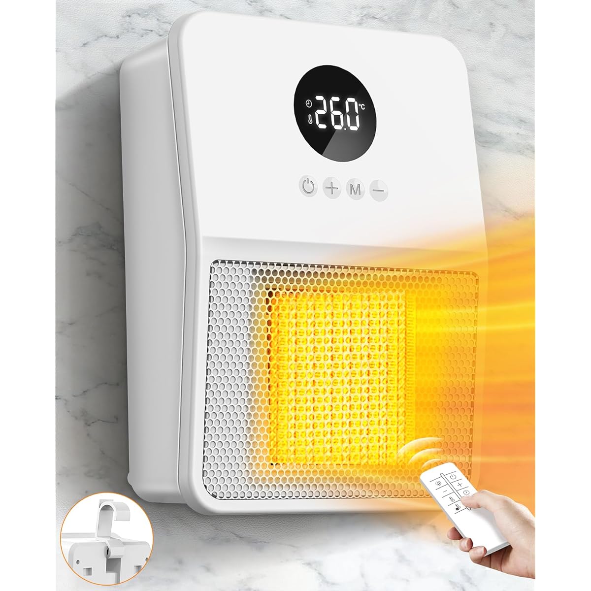 Heater, wall-mounted, electric fan heater, ceramic heater [2023 winter release, wall-mounted type, 2-second heating, 3-way use] Heating device, large air volume, electric stove, fan heater, 3-level adjustment, 800W/1200W