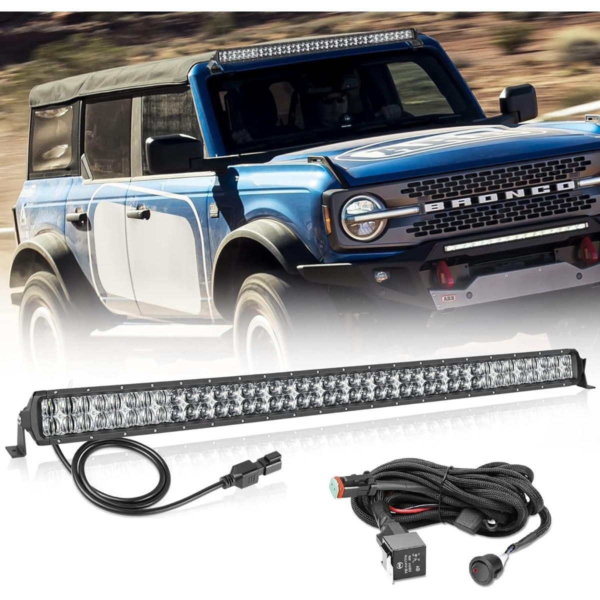 AKD 40-inch LED LED Light Barkit 400W 2 row off-road driving light wiring spot flood combo LED worklite bar bumper roof light track pickup UTV SUV Ford Toyota CAN-AM