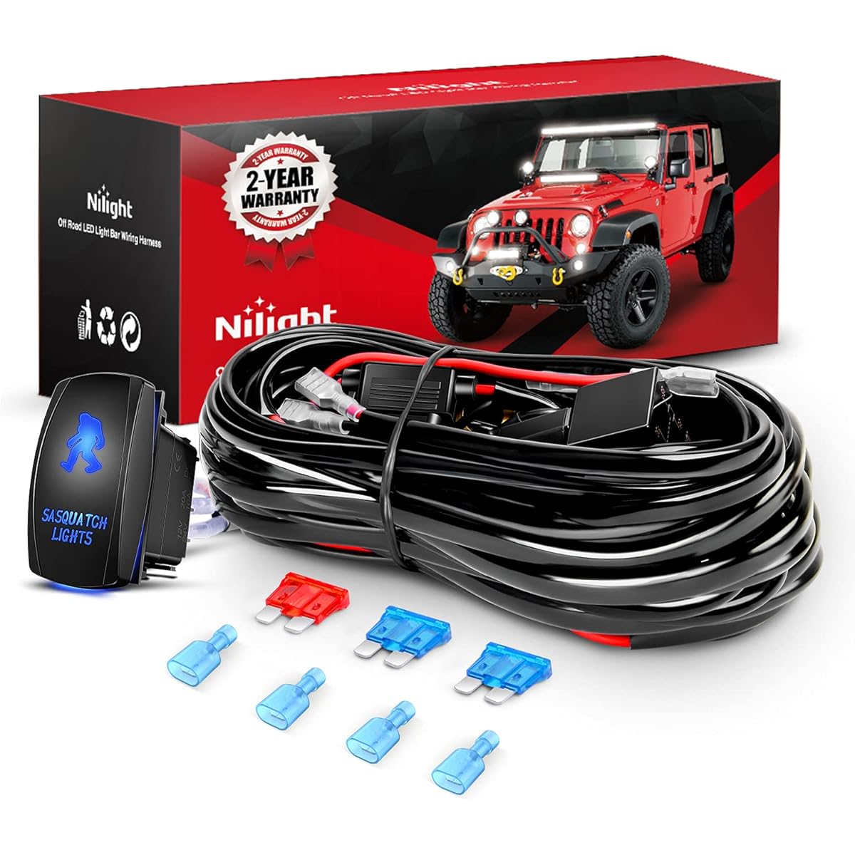 NILIGHT -10013W NI -WA 07 LED Light Bar Wiring Harness Kit SASQUATCH LIGHTS 12V 5 pin locker switch on off
