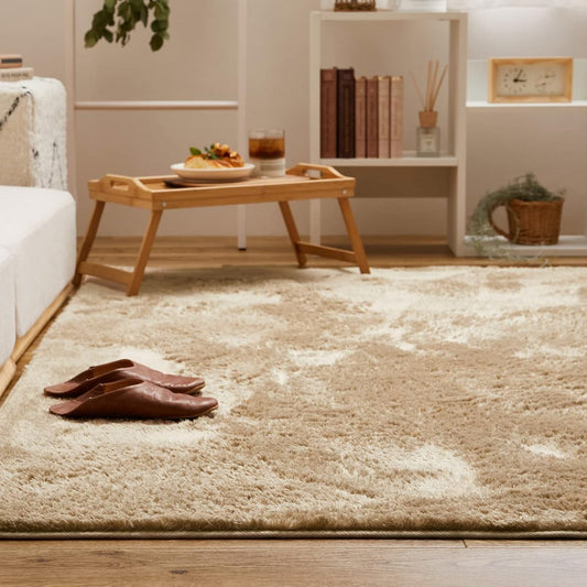 Hagiwara Rug Beige Approx. 190 x 240cm "Kamin" Shaggy Rug Machine Washable Plain Fluffy Non-slip Process Hot Suitable