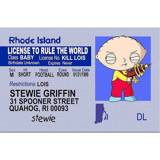 Sign 4 Fun NFGIDS STEWIE'S DRIVER'S License
