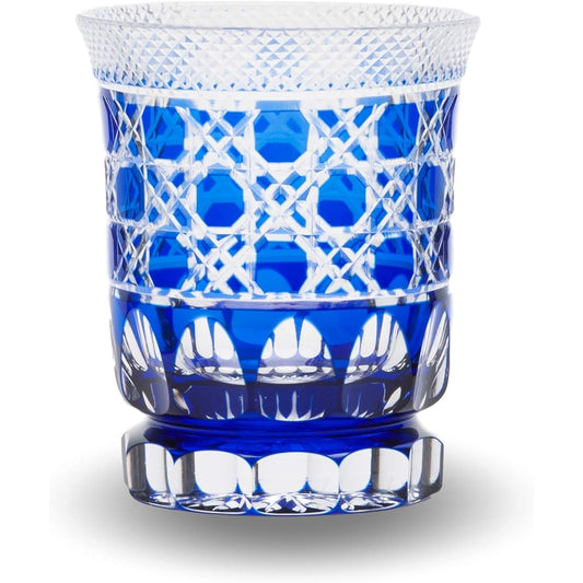 Sumida Edo Kirikokan Rock Glass Indigo 280ml Edo Kiriko Kawai Sarazo Hokkori Glass Uokobuchi with octagonal basket pattern FG3-1