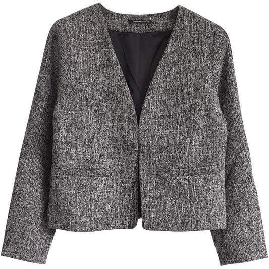 [Aqua Garage] aquagarage Collarless Tweed Jacket Women's Charcoal Off-White Gray Beige M L Spring Summer Autumn Collarless Jacket Formal Office Commuting