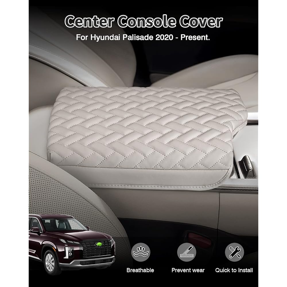 Shademax Custom Fit Center Console Cover HYUNDAI PALISADE 2020 2021 2022 2023 Arm Rest Cover Center Console Pad PU Leather Arm Rested Seat Box Cover Protector PALISADE Accessories Wrist