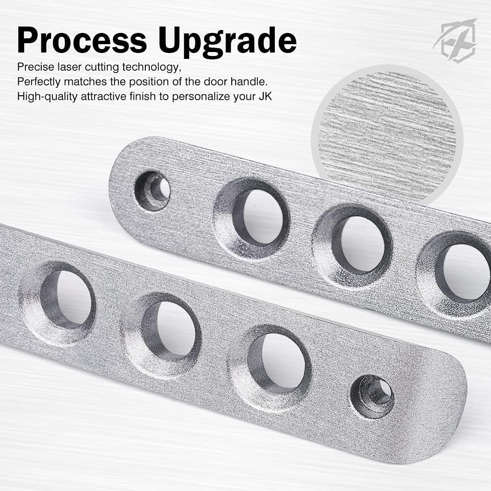 XPRITE 5/Set glossy aluminum door grab handle insert cover rim 2007-2018 JEEP WRANGLER JK & UNLIMITED 4 door compatible Silver