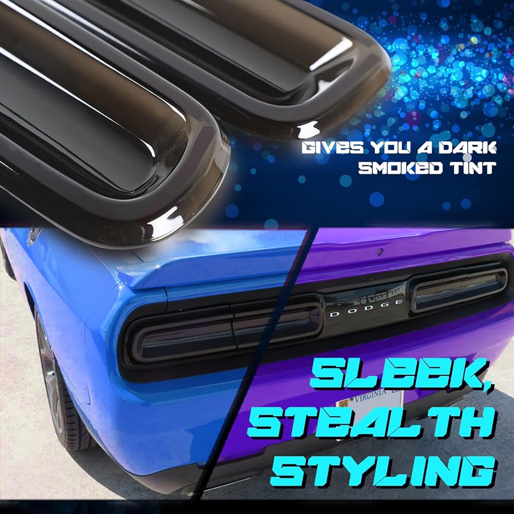 CAMOO Smoke Tail Light Cover Rear Light Guard Trim Exterior Accessory Dodge Challenger 2015-2023 (4 pieces)