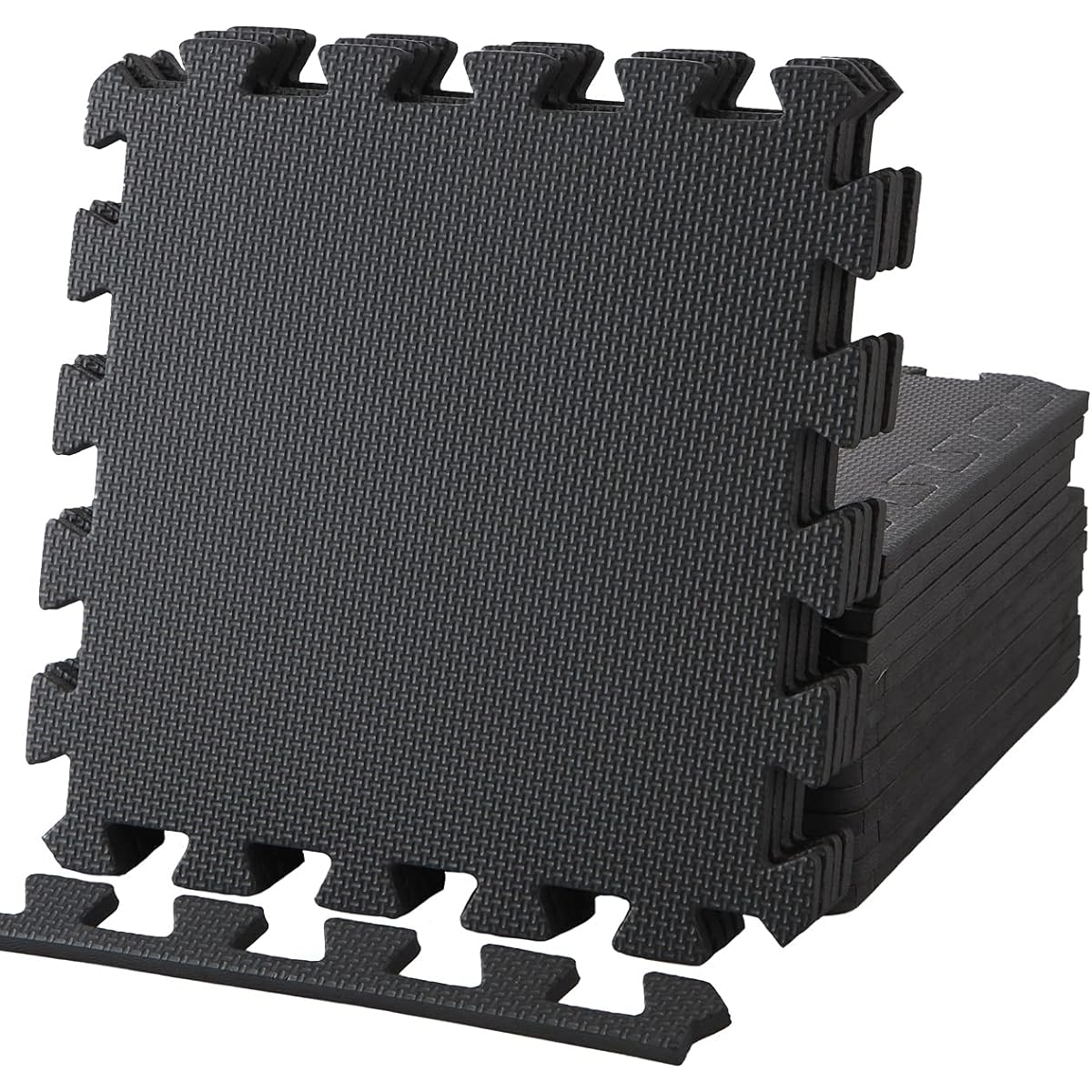 Geum EVA Joint Mat for Exercise/Training 30x30x1.0cm Set of 18 Floor Protection Scratch Prevention Soundproofing (with 18 side parts) (Black) Geum006