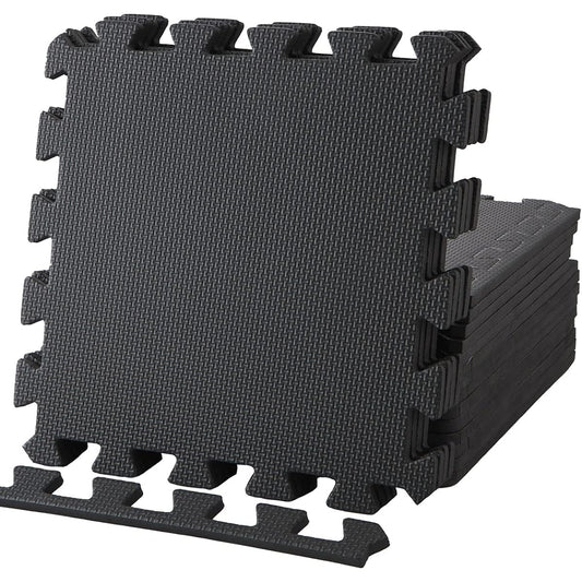 Geum EVA Joint Mat for Exercise/Training 30x30x1.0cm Set of 18 Floor Protection Scratch Prevention Soundproofing (with 18 side parts) (Black) Geum006