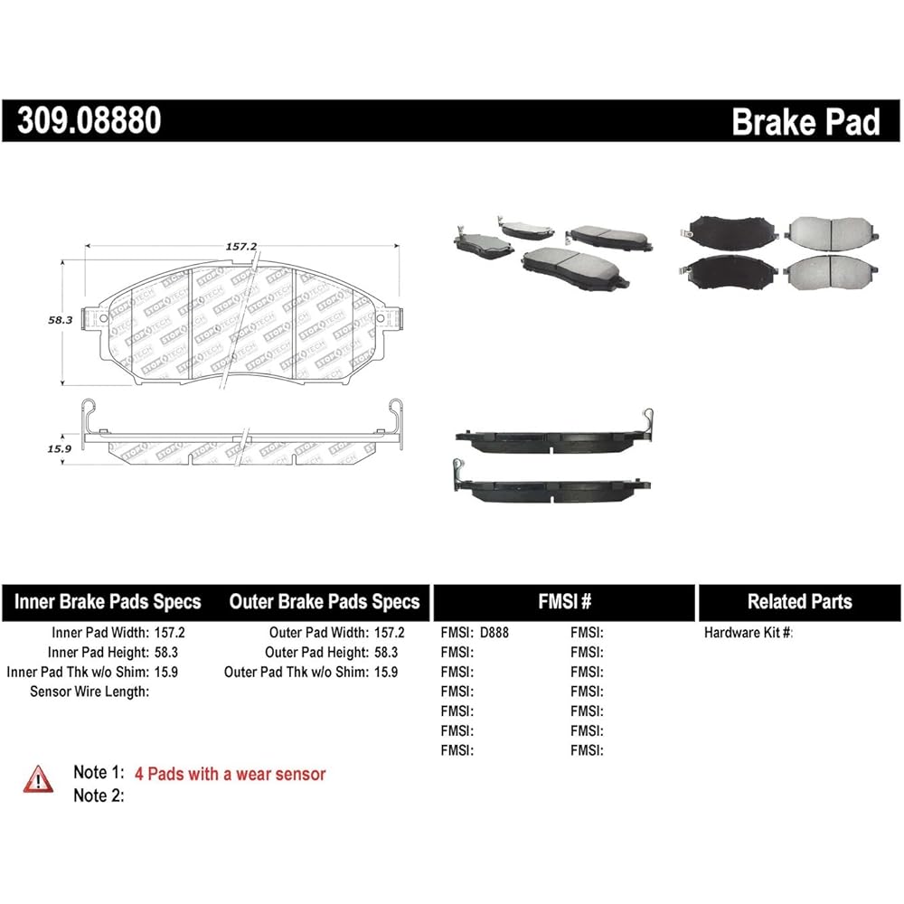 STOPTECH 309.08880 With sports brake pad shim and hardware