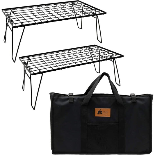 HIBARI Field Rack Camping Rack Set of 2 with Storage Case Black Camping Storage Compact Outdoor Wagon Outdoor Table Folding Table Low Chair Outdoor Camping Table (2 Racks/Storage Case)
