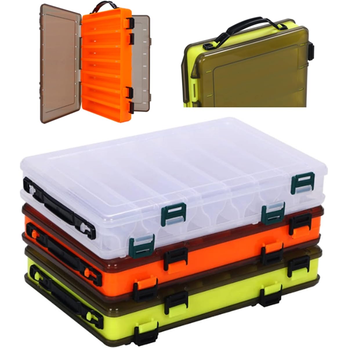 [Sharu] Fishing Lure Case, Set of 3, Double-Sided Storage, Tackle Box, Reel Storage Box, Rod Holder, Minnow, Large Storage, Fishing Tackle, Tools, Compact Storage Case, Fishing Tools, Outdoor Fishing (Red, Yellow, Transparent)