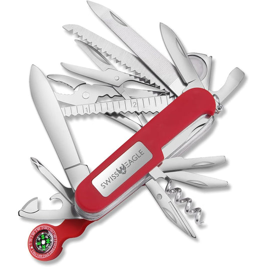 Swiss Eagle Explorer Multi-Tool Pocket Knife with Compass and 30 Functions