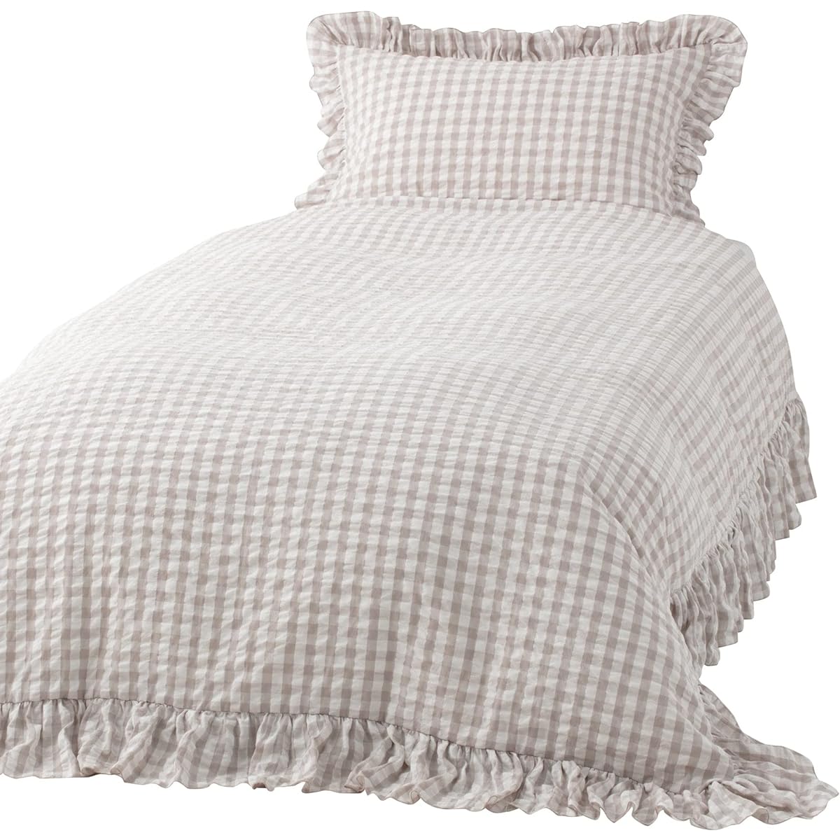 Francfranc Frill Check Duvet Cover Semi-double White x Beige