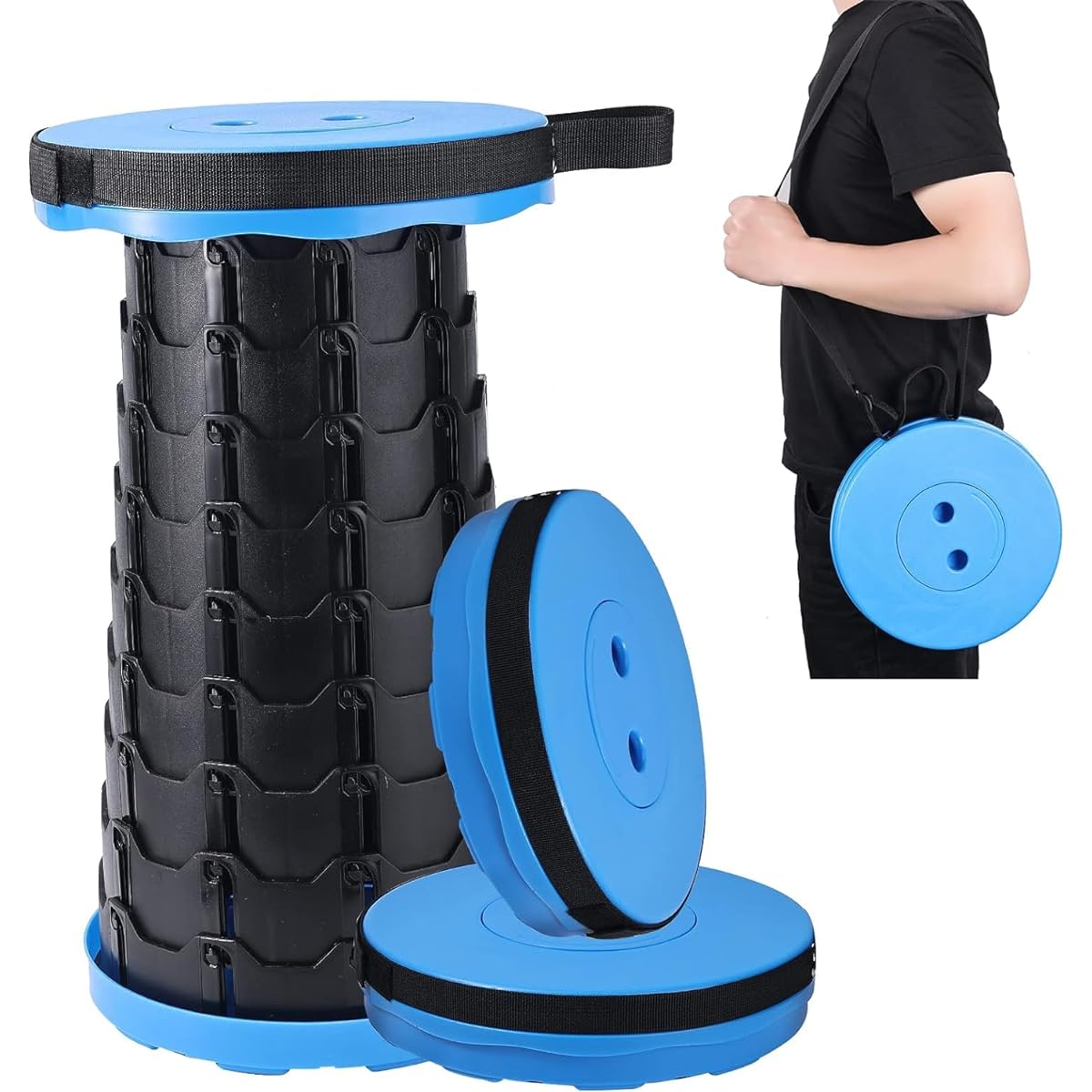 Homemaxt Folding Chair, Outdoor Chair, Telescoping Camping Chair, Foldable Camping Stool, Lightweight, Compact, Easy to Carry, Load Capacity: 180KG, Opens and Closes in One Second, Height Adjustable, 6.5-45CM, Anti-Slip, Fishing/Travel/Barbecue/Waiting i