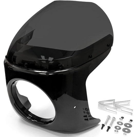 Krator Motorcycle 7" Headlight Fairing Screen Black & Smoke Retro Cafe Racer Bobber Drag Viper Windshield