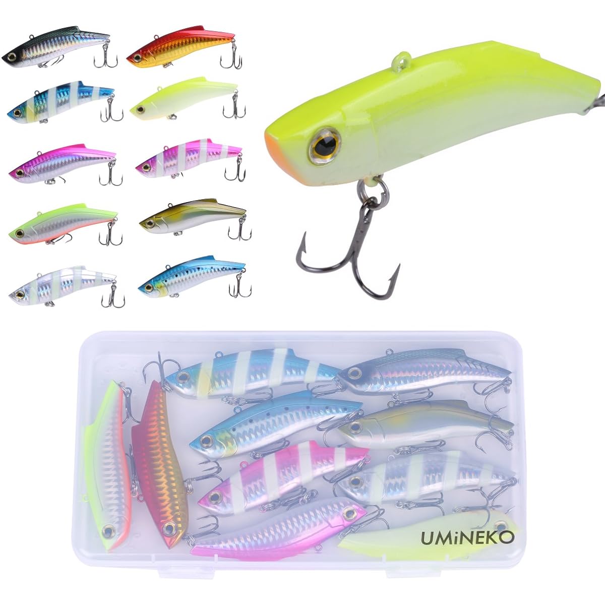 Umineko (UMiNEKO) 9cm 25g Set of 10 Vibration 90mm NKVB009 KEEP Range Vibration Lure Case Seabass Blue Pearl White etc.