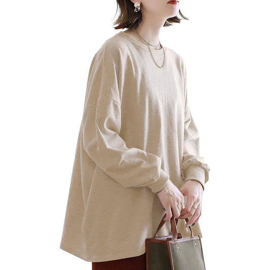 [Amoretu] Women's Long Sleeve Sweatshirt, Cut and Sewn Sweatshirt, Pullover, Border, Casual, Stylish, Loose, Cute, Sports, Going Out, Spring, Autumn