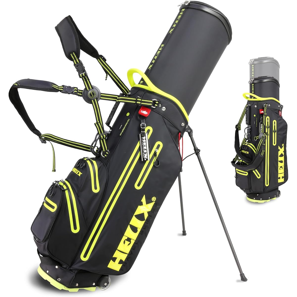 Helix Golf Stand Bag Retractable 6-Way Divider Back Strap Shoulder Carry Golf Bag Golf Bag Stand with Wheels for Travel