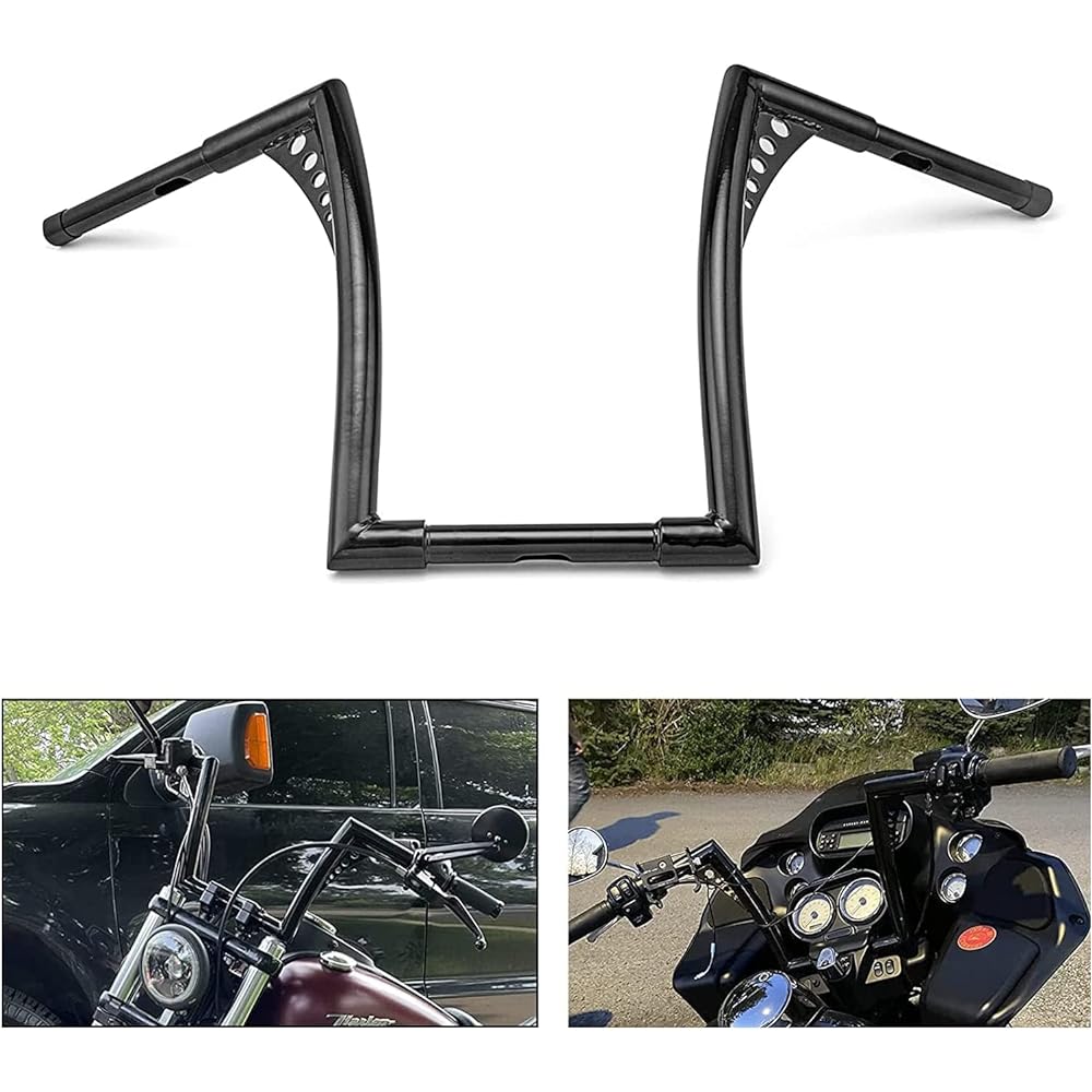 WSays Gloss Black 10" Rise Ape Hanger Handlebar 1-1/4" Diameter Bar Compatible with Harley Sportster XL 1200 883 Dyna Softail Touring Road Glide Road King Models