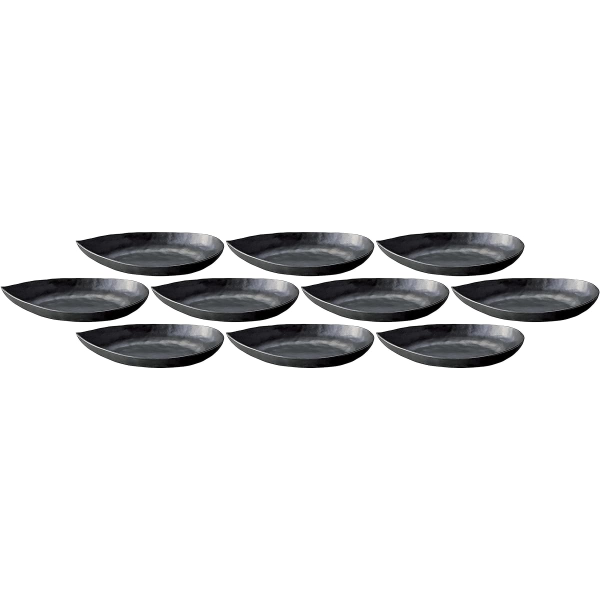 Set of 10 black glaze leaf pots (large) [30.5 x 15.2 x 4.8 cm] [Long plate]