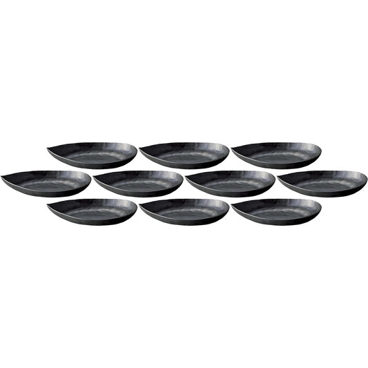 Set of 10 black glaze leaf pots (large) [30.5 x 15.2 x 4.8 cm] [Long plate]