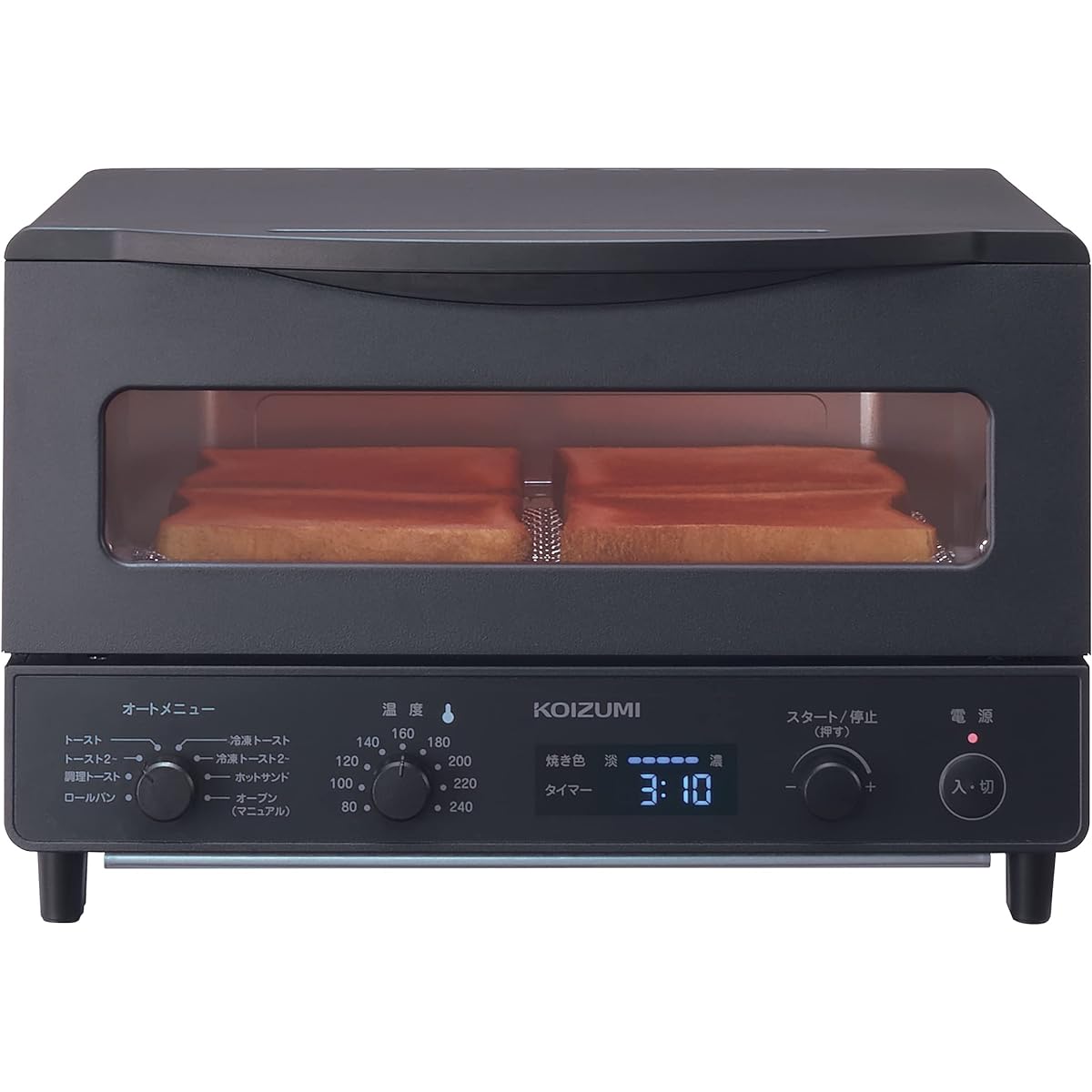 Koizumi Toaster Oven 1225W Temperature Adjustment Browning Adjustment Timer 4 Pieces Hot Sand Mesh Included Black KOS-1236/K