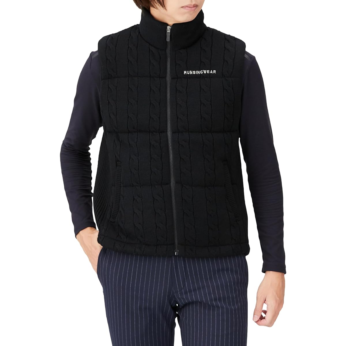 [Munsingwear] Outer Vest Thermal Insulation Filling Cable Knit Warm Golf MGMWJK51 Men's