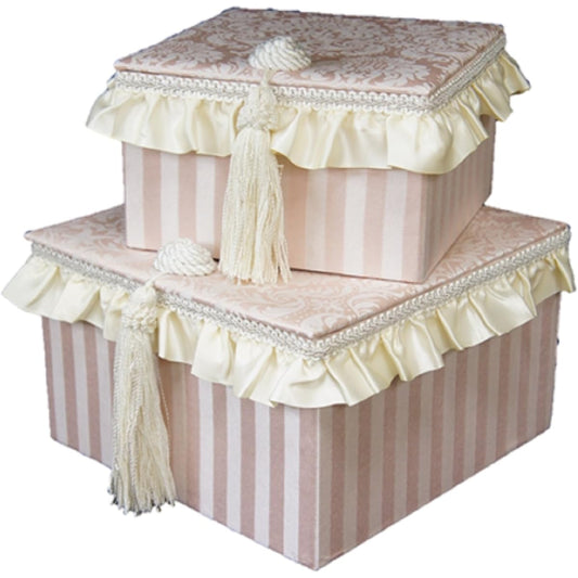 Jennifer Taylor Box Large and Small Set of 2 Haruno PK Pink L:25×25×15H, S:20×20×12H Tassel 32475BX1