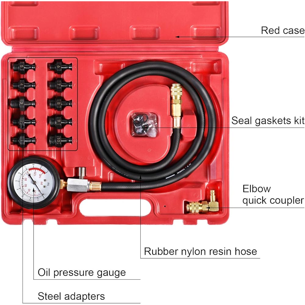 N / A YSTOOL Oil Pressure Tester Kit Professional Oil Pressure Gauge Tool Engine Diagnosis Test Hose Adapter and Carry Case ATV Truck 0-140PSI use