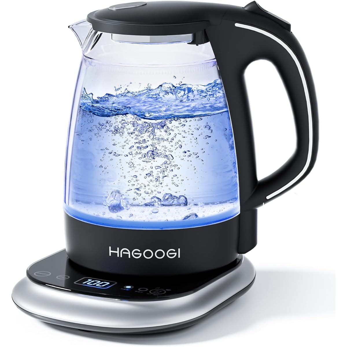 HAGOOGI Electric Kettle Glass 1.0L [Latest upgraded version] Comes with LED light, 8-level temperature control/24-hour heat retention function/double structure, burn prevention/automatic power off, dry boiling prevention, water heater, milk formula, blac