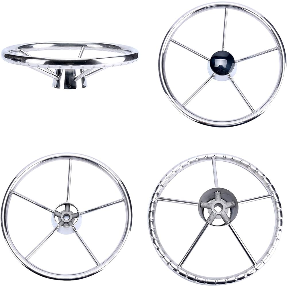 Amarine 13-1/2" 5 Spoke Destroyer Style Stainless Boat Steering Wheel
