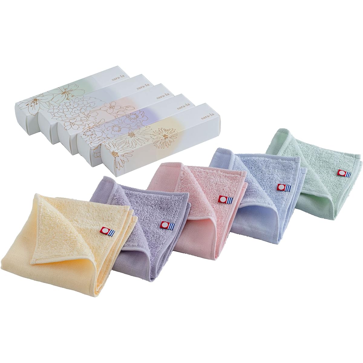 Imabari Towel Gift Sara-la "Saki" Gauze Pile Handkerchief Set of 5 Green Blue Pink Purple Yellow Towel Handkerchief Made in Japan