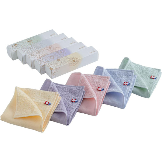 Imabari Towel Gift Sara-la "Saki" Gauze Pile Handkerchief Set of 5 Green Blue Pink Purple Yellow Towel Handkerchief Made in Japan