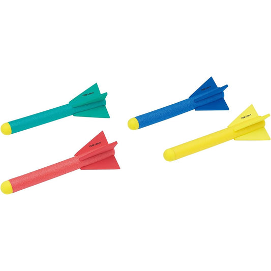 TOEI LIGHT Foam Rocket 2 (1 set of 4 colors) Length approx. 45 cm x Thickness approx. 5 cm 1 set of 4 colors (1 each of blue, green, red, yellow) For both indoor and outdoor use Correct throwing form training B2507 B2507