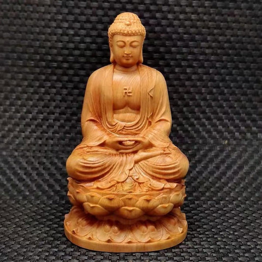 Wood Carved Buddha Statue Shakyamuni Buddha Seated Statue Natural Cliff Oak Tree Body Only Shakyamuni Buddha Statue Soto Zen Rinzai Zen Tendai Zen Zen Principal Image Buddha Zakyamuni Lucky Charm Pray Good Luck Spiritual Present Present Gift Souvenir Amu