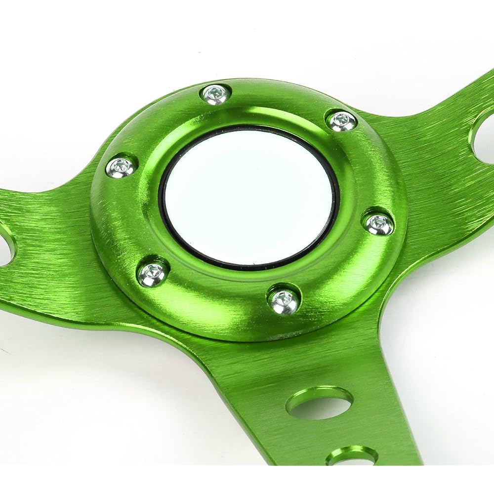 350mm Green 6 Bolt Spoke Green Stitch PVC Leather Racing Handle