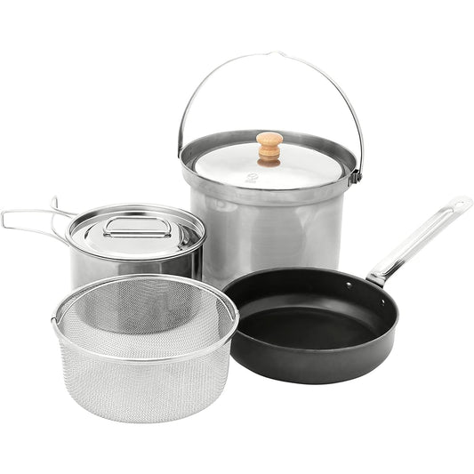 Whole Earth Outdoor Camping Cooking Set Stainless Steel Cookware OMOTENASHI COKKING SET WE2KDJ18 Silver One Size