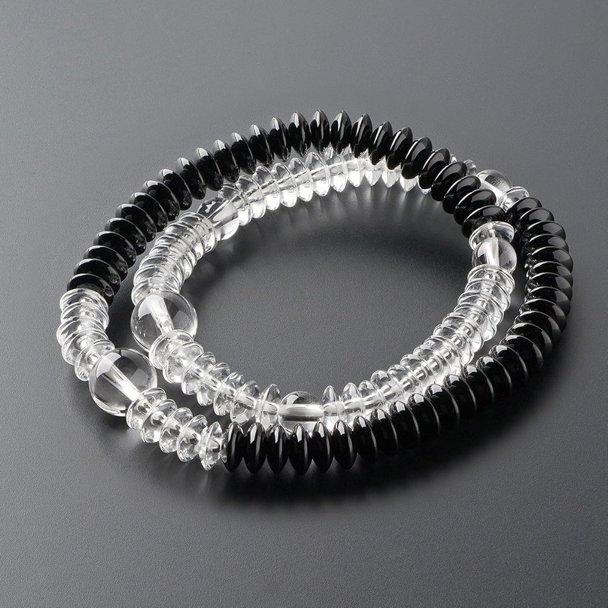 Buddhist altar shop Takita Shoten Specially selected bracelet prayer beads 108 beads Genuine crystal, black onyx, flat beads, half-dressed style ◆ Genuine (official) prayer beads bracelet, bracelet prayer beads, bracelet prayer beads, power stones, two w