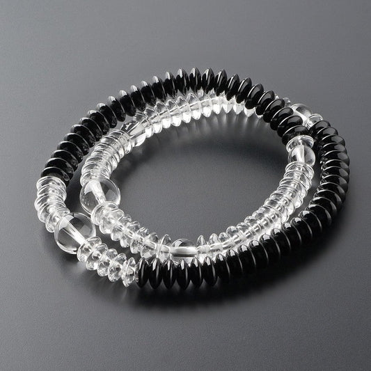 Buddhist altar shop Takita Shoten Specially selected bracelet prayer beads 108 beads Genuine crystal, black onyx, flat beads, half-dressed style ◆ Genuine (official) prayer beads bracelet, bracelet prayer beads, bracelet prayer beads, power stones, two w