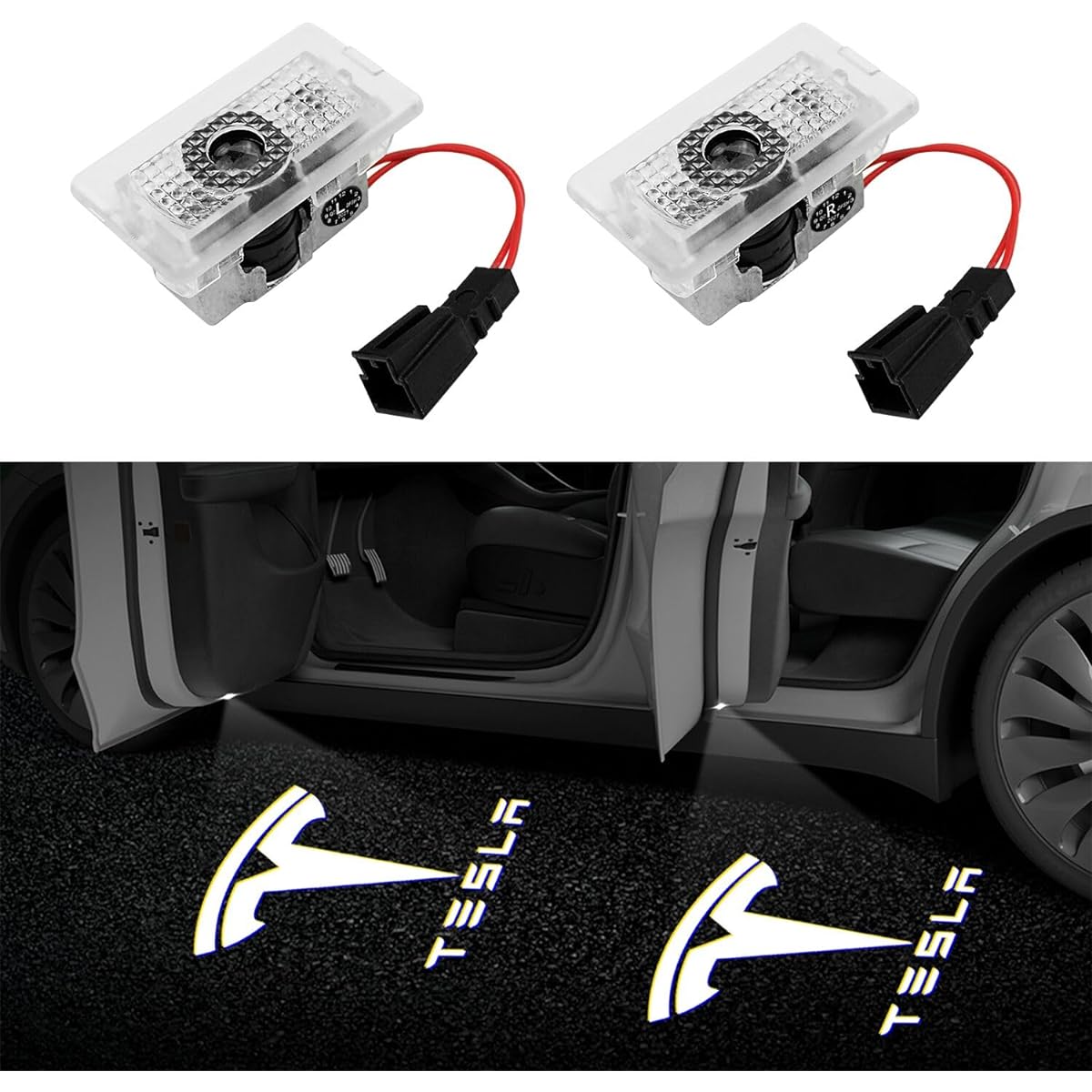 Farmogo For car door LED logo projector water dumpling light super -high -brightness welcome light 3D laser ghost shadow light TESLA MODEL 3 Model Y Model X accessories (2 packs)
