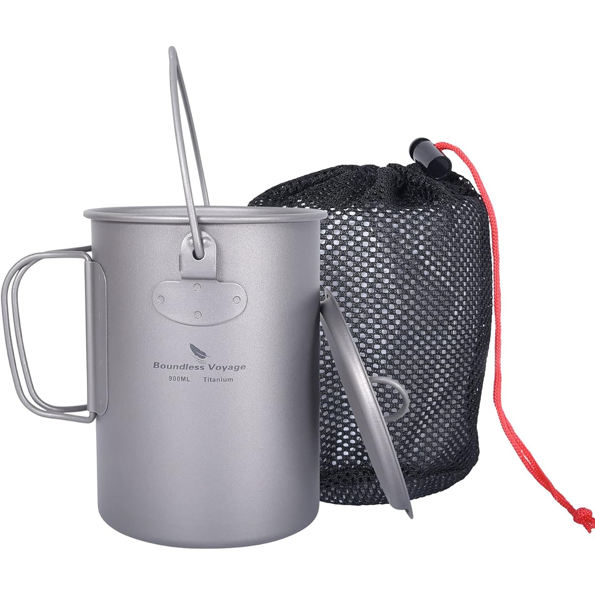 Titanium Single Mug Mug 500ml 900ml 1100ml 1250ml (with lid) Folding Handle Open Fire Ultra Light Outdoor Camping Titanium Mug (Hanging Cup 1100ml)