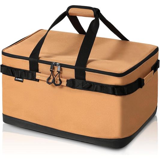 Camping Storage Box Camping Bag Gear Case Soft Container Storage Case Container Tool Box Storage Bag Waterproof Large Capacity 38L 60L For Solo Family STINBELL (L Size, Tan)