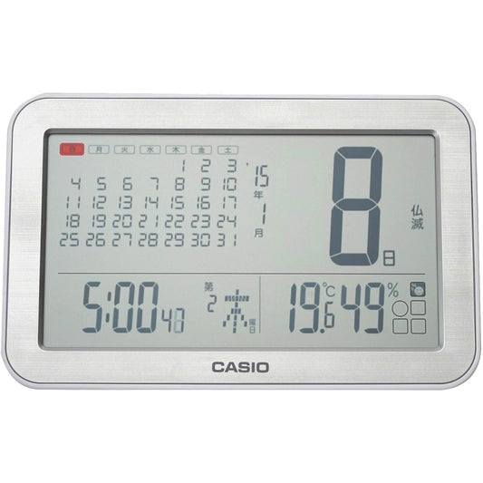 CASIO Wall Clock Radio Silver Digital Rokuyo Temperature Humidity Calendar Display Can Be Used as a Stand IDC-800J-8JF