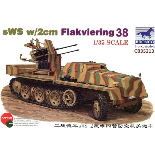 Bronco Model 1/35 German sWS Half Track Armored Type 2cm Quadruple Flak38 Plastic Model CB35213