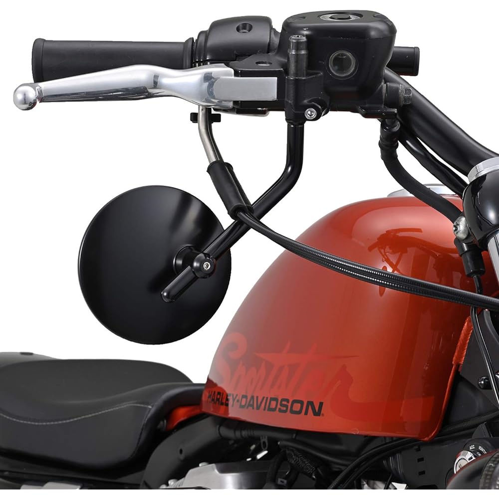 Daytona High Visibility Mirror, Motorcycle Mirror, For HARLEY-DAVIDSON, 1 on each side, Same for left and right, Compliant with new safety standards, Round for H-D Black 17023