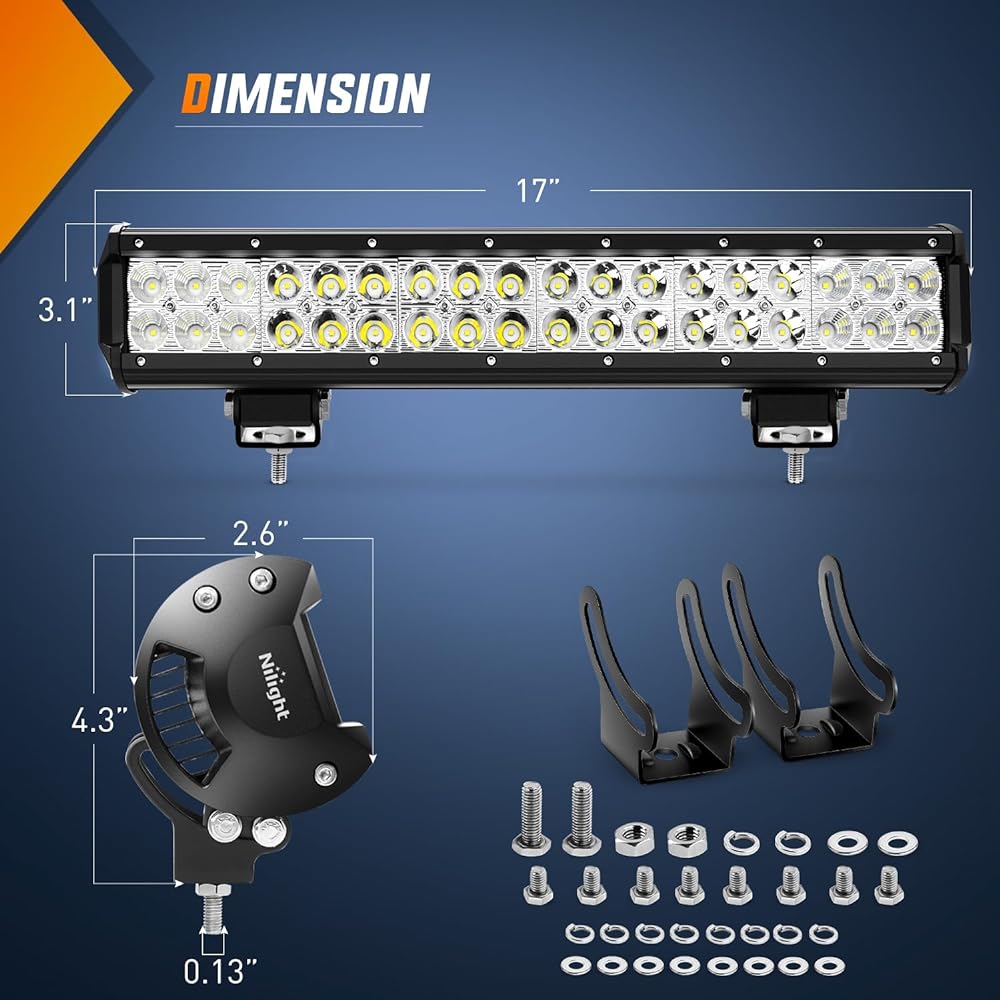 NILIGHT Light Bar 17 inch 108 W LED Light Spot Flood Combo LED Off -Light Light Driving Lighting LED Work Light LED Fog Light Jeep Bort Light, 2 Year warranty