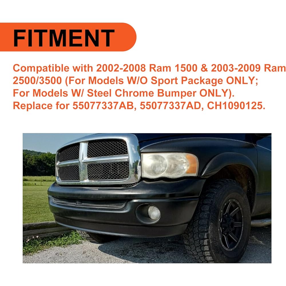 ECOTRIC Bumper Bang Balance Aer Devil Dum DODGE 2002-2008 RAM 1500 & 2003-2009 RAM 2500 3500 3500 CH1090125 55077337AB 5077337AD Replacement