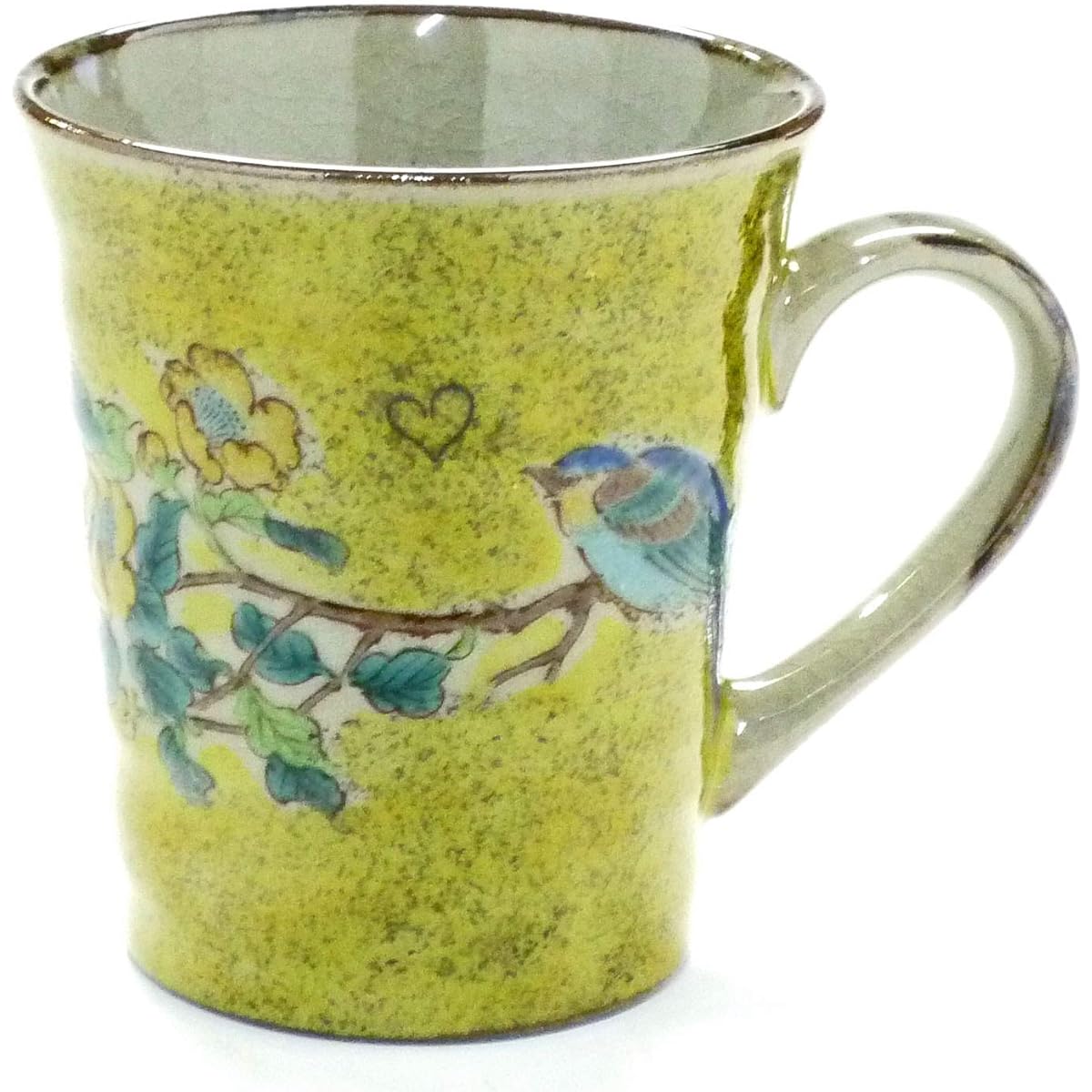 Kutani ware [mug] yellow painted gold thread plum and bird [back picture]