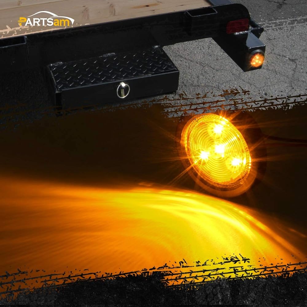 PARTSAM 10 pack (5 amber+5 red) 2 inch LED round marker light glomet flash mount 4LED sealed 2 Round LED marker light track trailer with reflective lens with lens